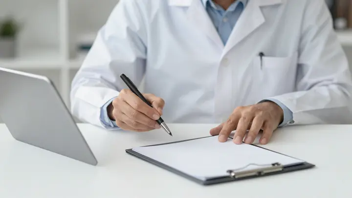 Clinical standards review at a clean healthcare desk